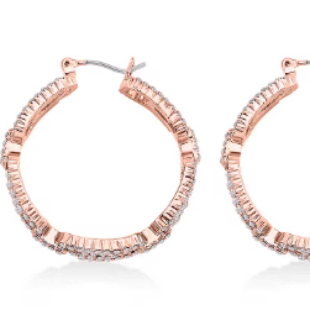 Austrian Crystal Beautiful Paper Clip Hoop Earrings in Rosetone - Picture 3 of 4